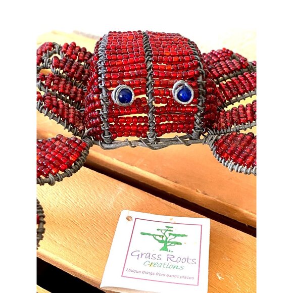 Grass Roots Beaded Handmade Wire Blue-Eyed Crab and Clam Shell with Tag Vintage - Picture 6 of 13